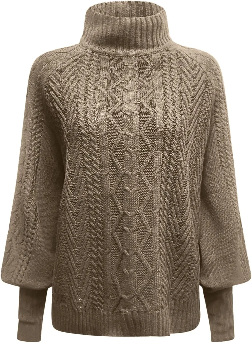 Turtleneck Sweater for Women Oversized Pullover Sweaters Cable Knit Batwing Long Sleeve Loose Fit Chunky Jumper Tops