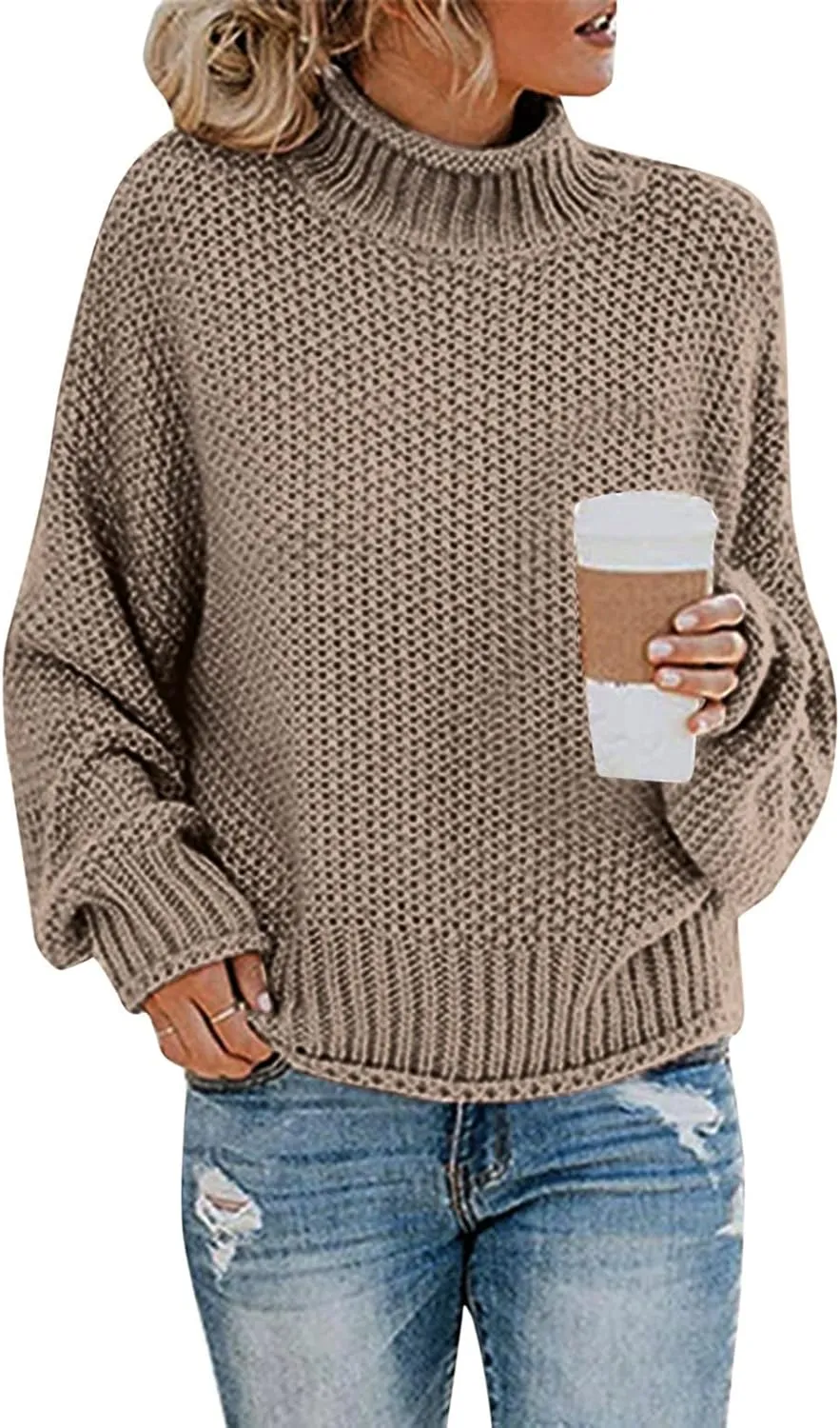 Turtleneck Sweaters for Women Oversized Sweaters Ribbed Knit Sweater Winter Tunic Sweater Cute Sweaters Jumper Tops