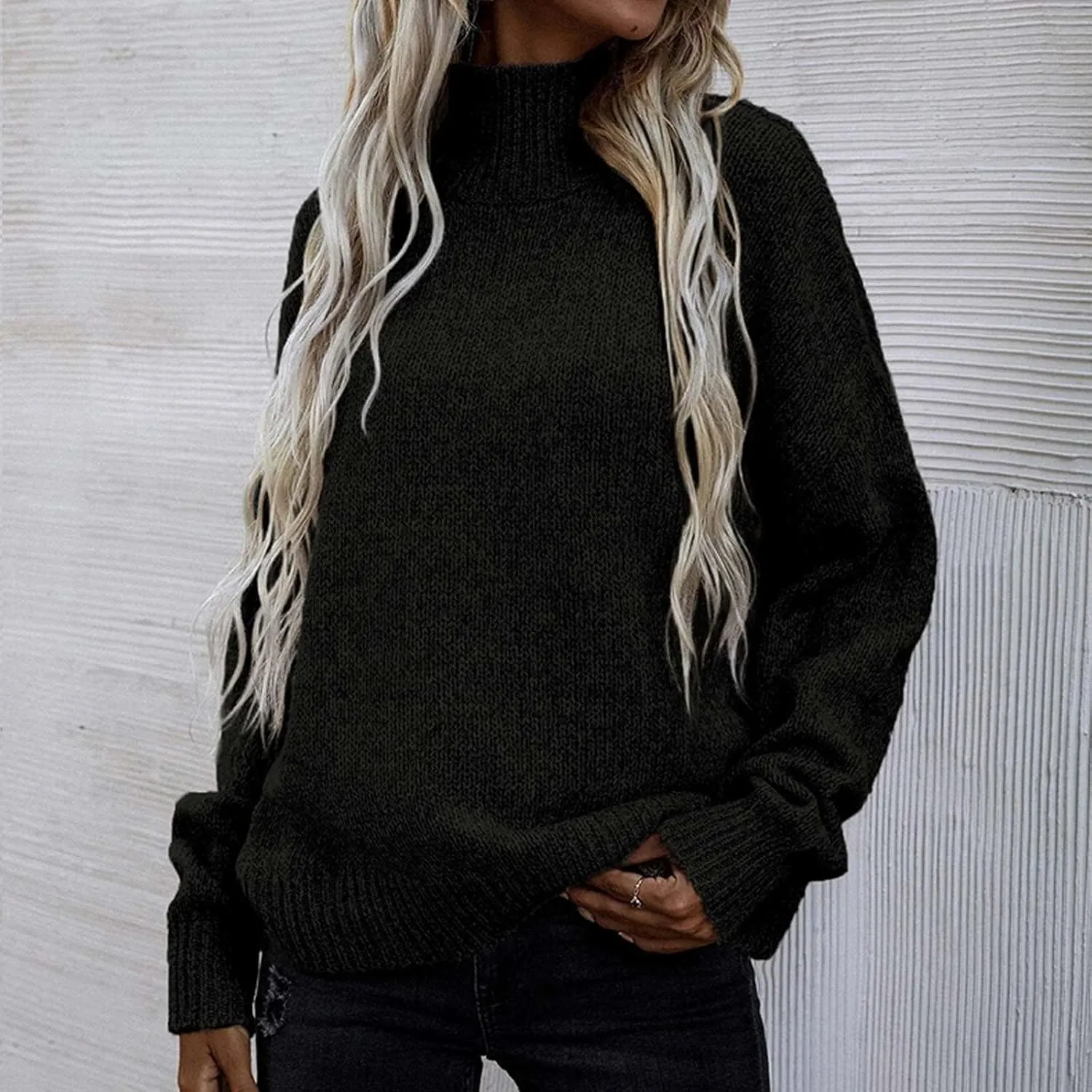 Turtleneck Sweaters for Women Soft Warm Ribbed Sweaters 2023 Fall Winter Oversized Long Sleeve Pullover Sweaters