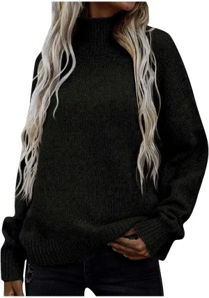 Turtleneck Sweaters for Women Soft Warm Ribbed Sweaters 2023 Fall Winter Oversized Long Sleeve Pullover Sweaters