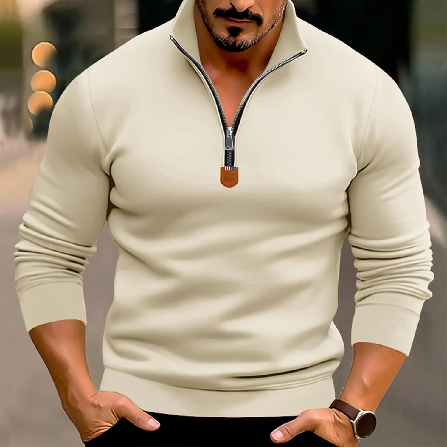 Wankang Men's Quarter Zip Pullover Casual Midweight Sweatshirts Fashion Fleece Sweatshirt Polo Shirt for Men
