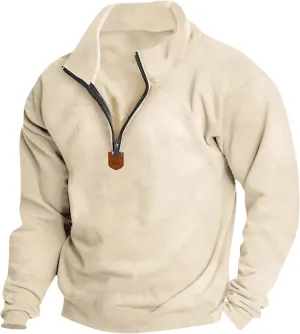 Wankang Men's Quarter Zip Pullover Casual Midweight Sweatshirts Fashion Fleece Sweatshirt Polo Shirt for Men