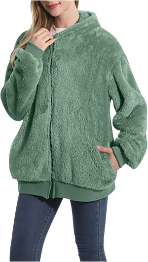 Winter Coats for Women 2023 Lightweight Fleece Fur Jacket Full Zip Solid Coats with Hood Winter Warm Faux Fur Coat