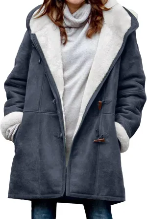 Winter Coats for Women 2024 Plus Size Warm Fleece Lined Jackets Button Down Sherpa Fur Hooded Parka Peacoat Outerwear