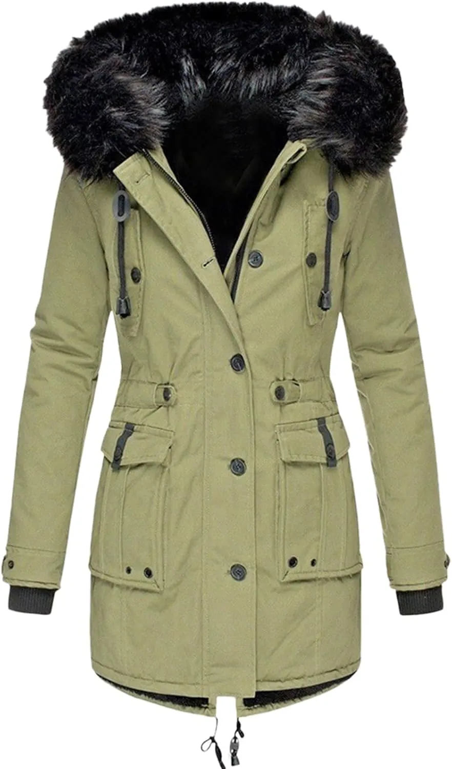 Winter Coats for Women Warm Sherpa Fleece Long Back Jacket Thicken Parka with Hood