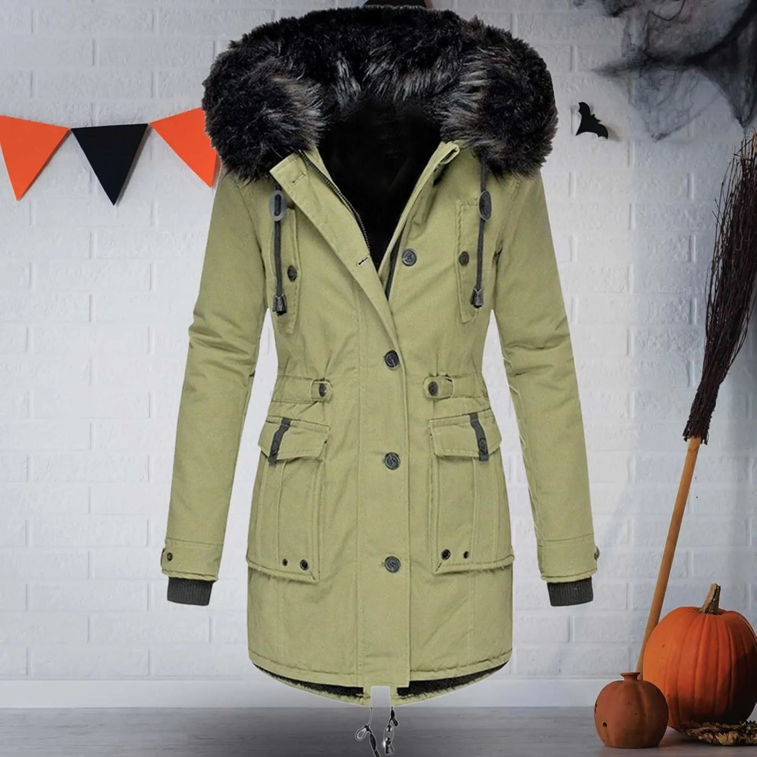 Winter Coats for Women Warm Sherpa Fleece Long Back Jacket Thicken Parka with Hood