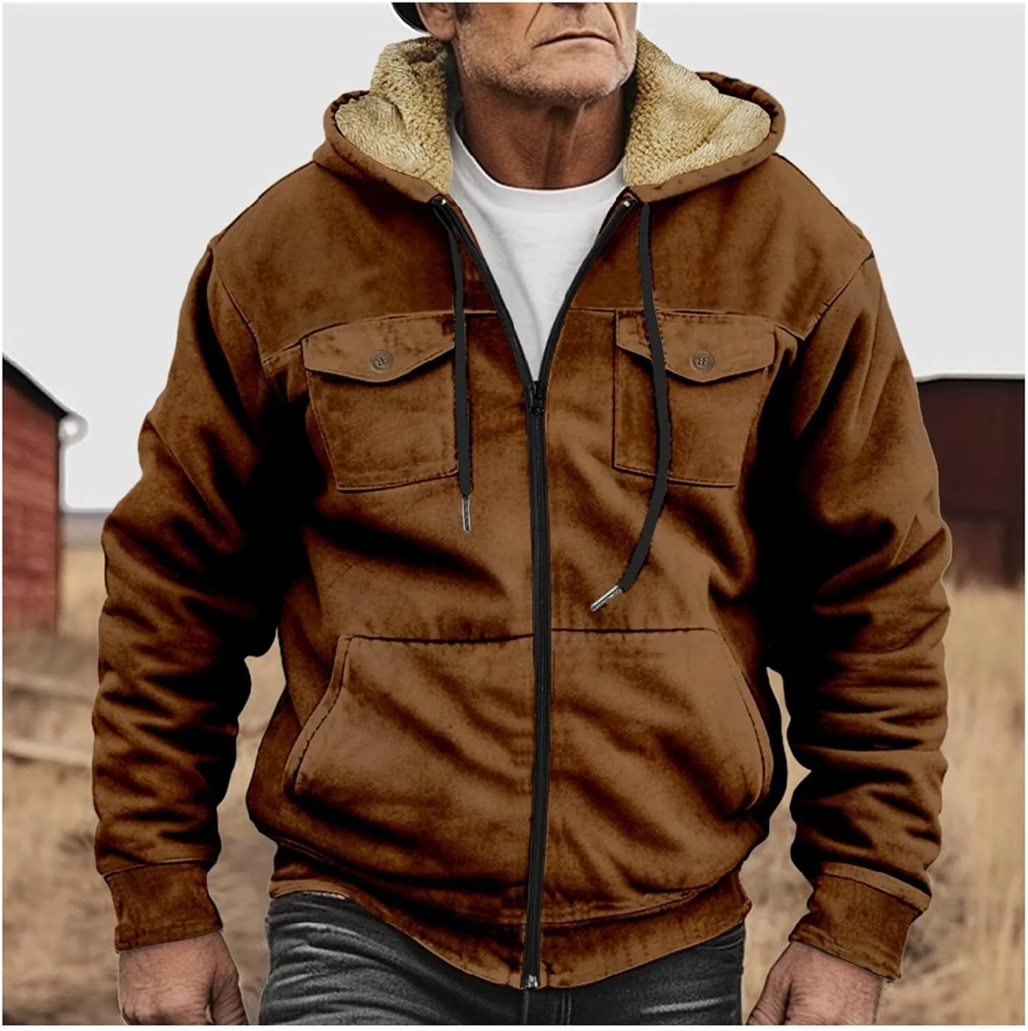 Winter Fleece Lined Jacket for Men Casual Zip Up Thicken Cargo Hoodies Sweatshirt Sherpa Lined Warm Coat with Pockets