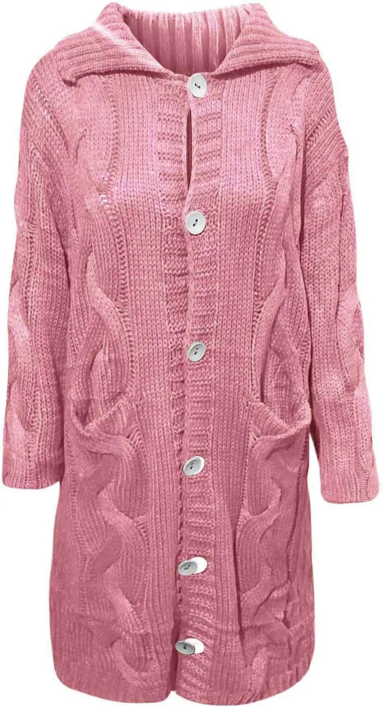 Wkishenl Women's Long Sleeve Cardigan Sweaters Oversized Button Down Cable Knit Coats Casual Open Front Long Sleeve Outerwear