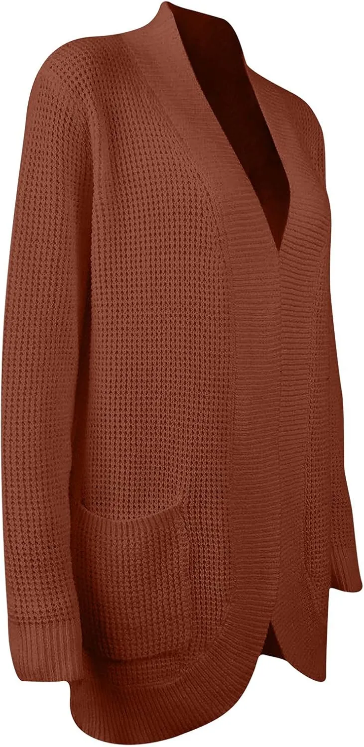 Wkishenl Womens Loose Open Front Cardigan Long Sleeve Chunky Coat Casual Lightweight Soft Knit Sweaters Outwear with Pockets