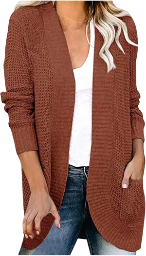 Wkishenl Womens Loose Open Front Cardigan Long Sleeve Chunky Coat Casual Lightweight Soft Knit Sweaters Outwear with Pockets