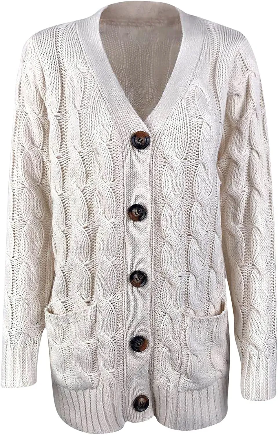 Women 2023 Fall Outfits Casual Long Sleeve Cable Knit Chunky Sweater Open Front Cardigan Fashion Button Down Outerwear