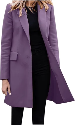 Women Coats,Elegant Notched Collar Double Breasted Wool Blend Over Coat Double-Breasted Lapel Jacket Outwear
