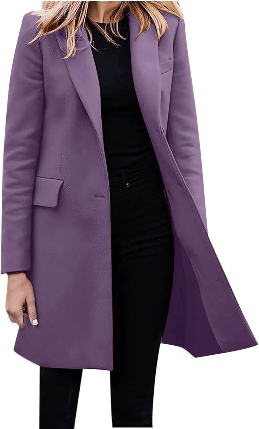 Women Coats,Elegant Notched Collar Double Breasted Wool Blend Over Coat Double-Breasted Lapel Jacket Outwear
