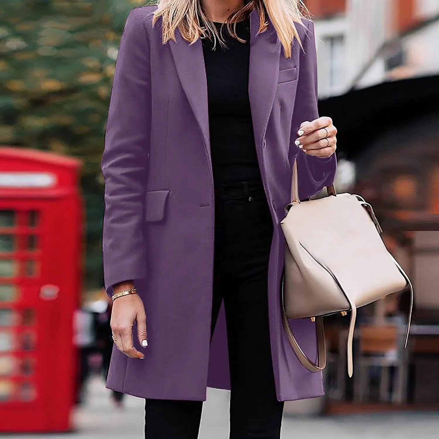 Women Coats,Elegant Notched Collar Double Breasted Wool Blend Over Coat Double-Breasted Lapel Jacket Outwear