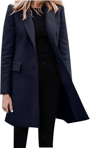 Women Coats,Elegant Notched Collar Double Breasted Wool Blend Over Coat Double-Breasted Lapel Jacket Outwear
