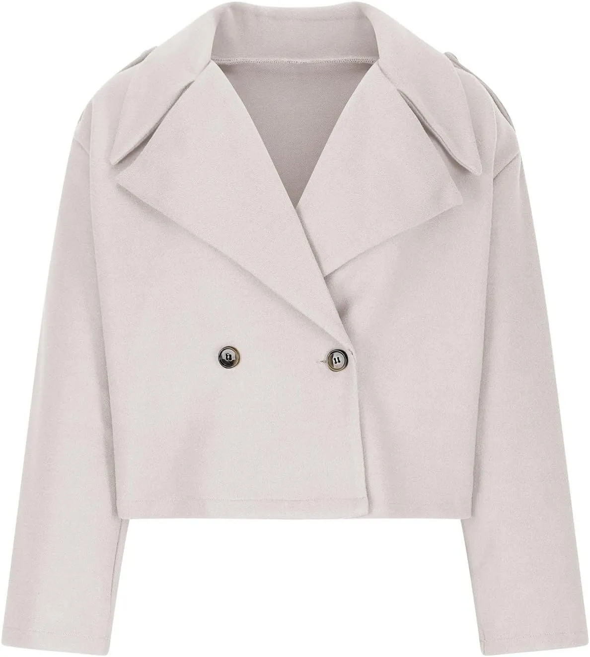 Women Crop Pea Coat Wool Blend Office Work Jackets Notched Lapel Collar Short Winter Jacket Warm Solid Trench Coats