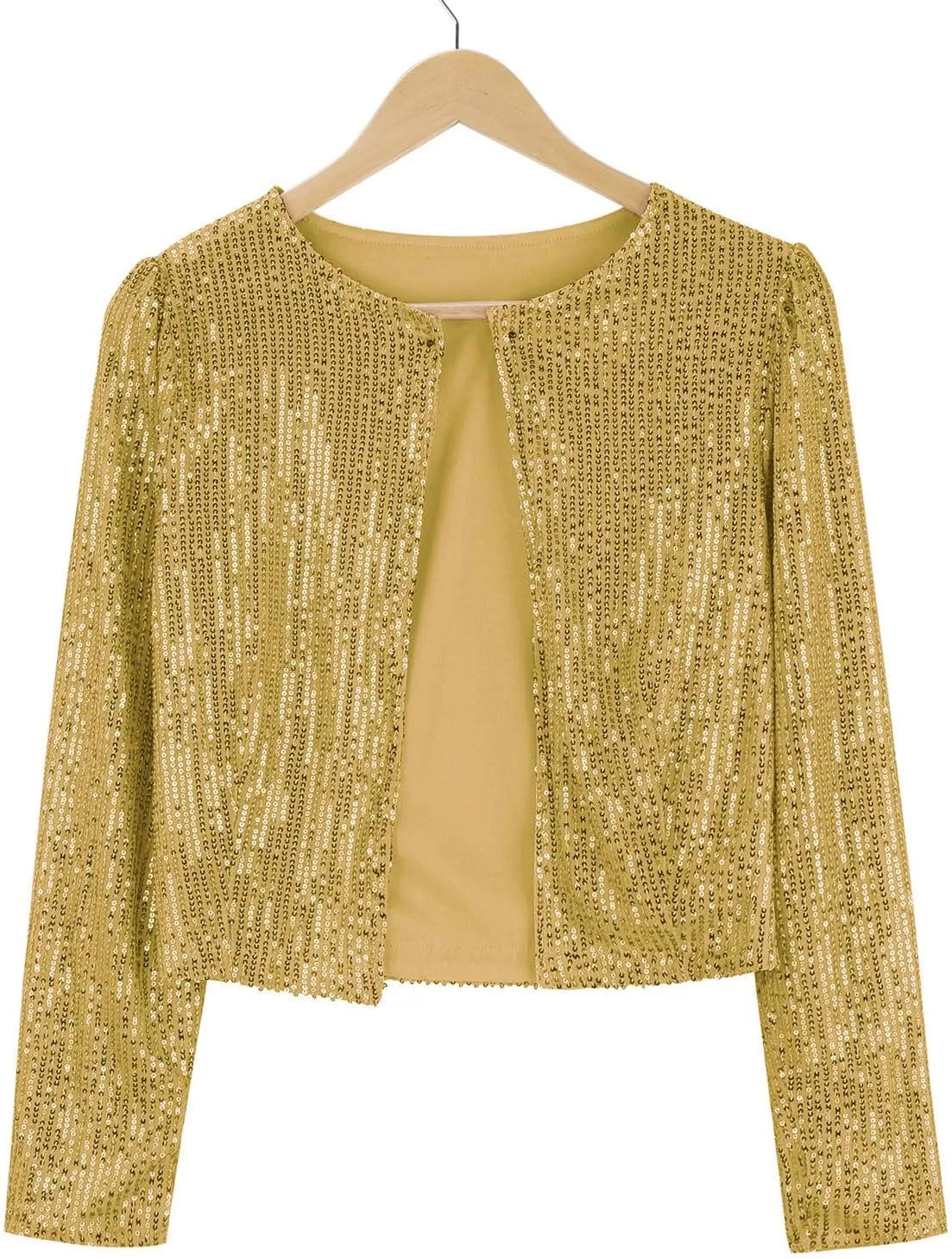 Women Cropped Cardigan Jacket Trendy Comfy Sparkly Sequin Long Sleeve Blazers Casual Solid Color Slim Fit Tunic Coats