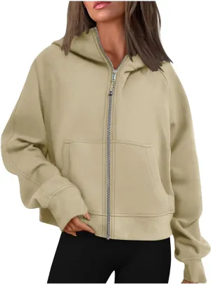 Women Cropped Sweatshirt Y2k Zip Up Hoodies Fleece Fashion Jacket Casual Lightweight Collared Blouse Long Sleeve Tops