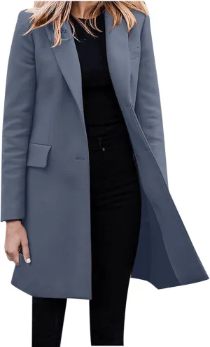 Women Elegant Notched Collar Double Breasted Wool Blend Over Coat Double-Breasted Lapel Jacket Outwear