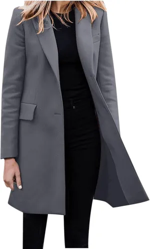 Women Elegant Notched Collar Double Breasted Wool Blend Over Coat Double-Breasted Lapel Jacket Outwear