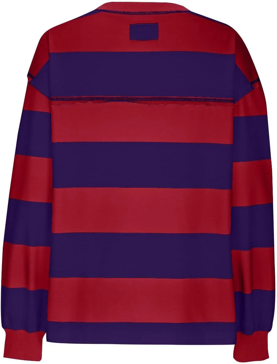 Women Long Sleeve Lightweight Sweatshirts 2024 Fall Fashion Striped Pullover Tops Loose Casual Sweatshirt