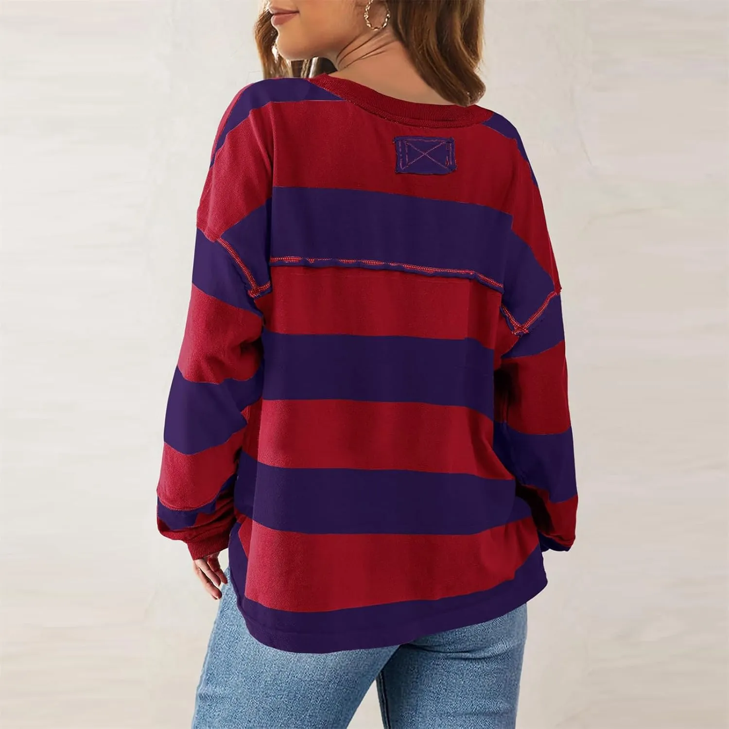 Women Long Sleeve Lightweight Sweatshirts 2024 Fall Fashion Striped Pullover Tops Loose Casual Sweatshirt
