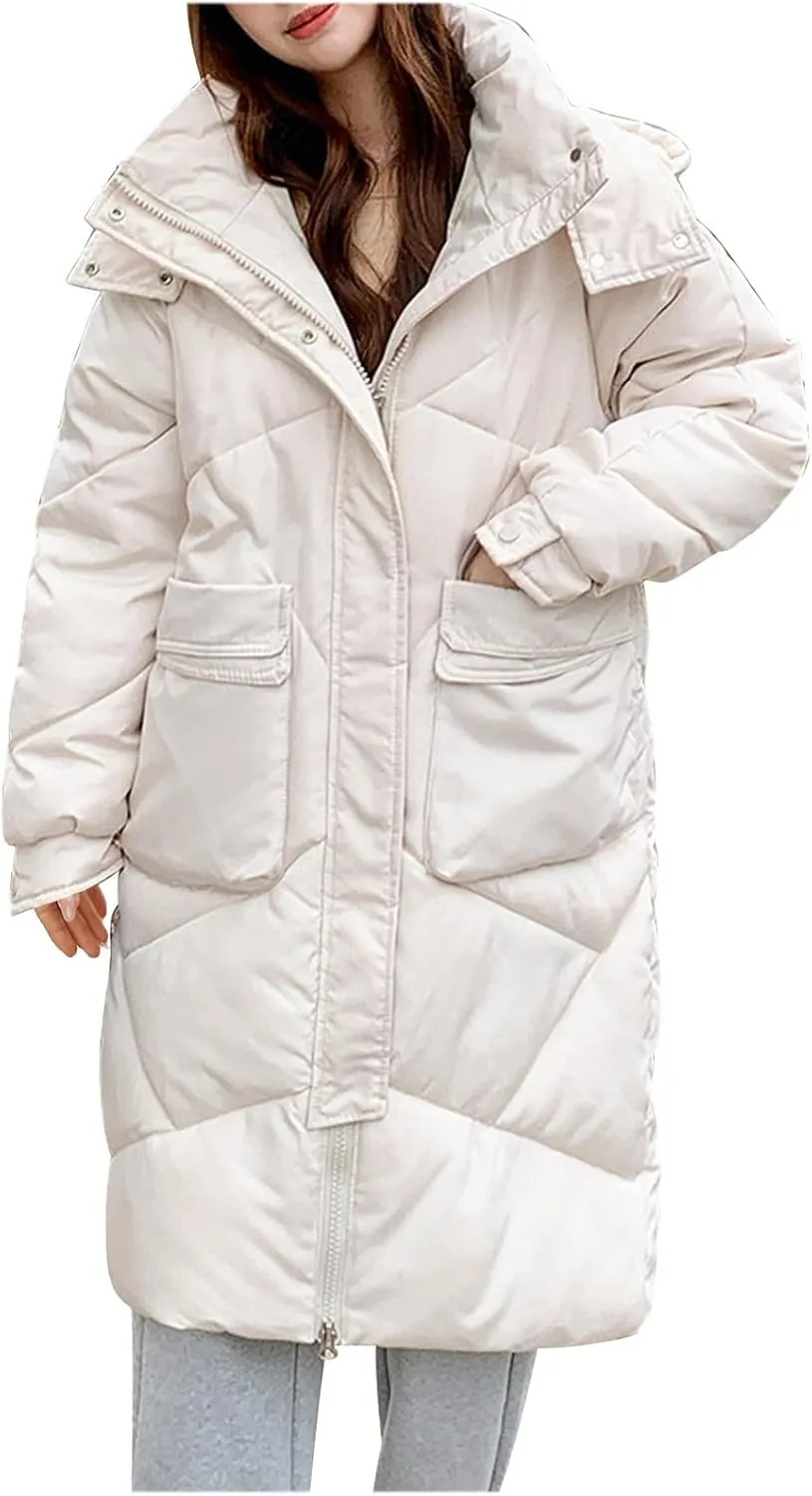 Women Long Winter Coats Plus Size Puffer Jackets Thicken Outerwear Maxi Down Coats Parka Quilted Lightweight Jackets