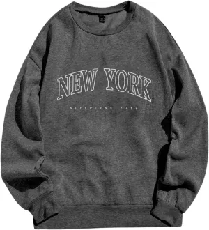 Women New York Sweatshirts Crewneck Letter Graphic Vacation Shirt Oversized Pullover Tops Y2K Harajuku Clothes