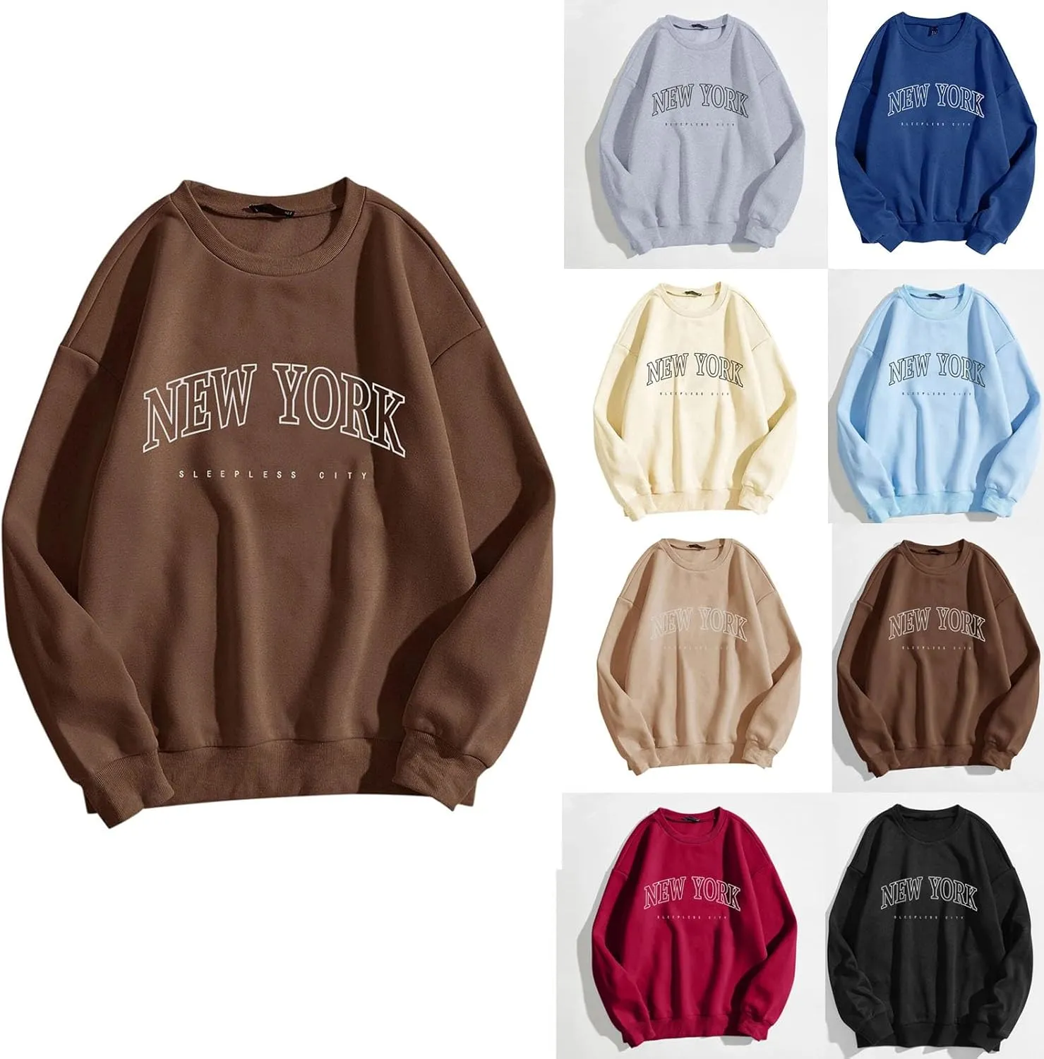 Women New York Sweatshirts Crewneck Letter Graphic Vacation Shirt Oversized Pullover Tops Y2K Harajuku Clothes