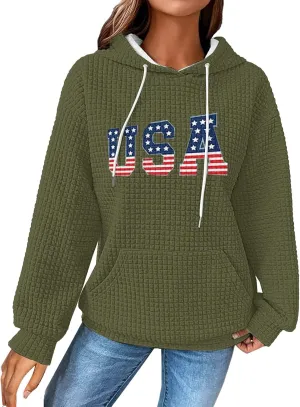 Women Oversized Hoodies Casual Graphic Trendy Hoodies Loose Ffit Tops Long Long Sleeve Drawstring Waffle Pullover