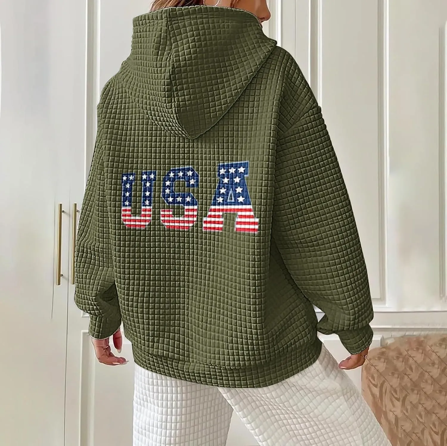 Women Oversized Hoodies Casual Graphic Trendy Hoodies Loose Ffit Tops Long Long Sleeve Drawstring Waffle Pullover