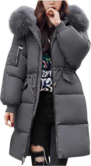 Women Quilted Jackets Thicken Winter Coats with Faux Fur Hood Lightweight Puffer Jackets Warm Outerwear Baggy Down Coat