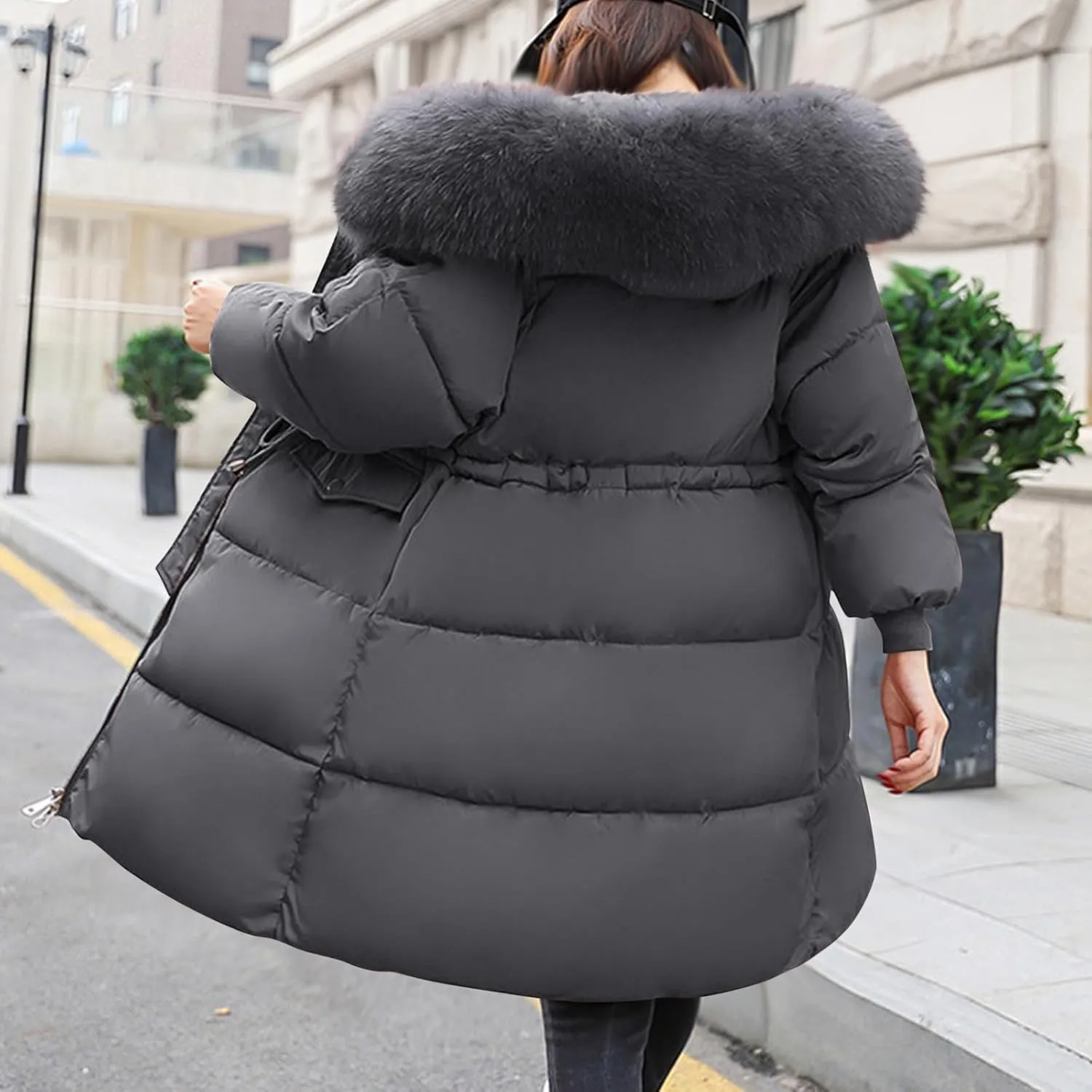 Women Quilted Jackets Thicken Winter Coats with Faux Fur Hood Lightweight Puffer Jackets Warm Outerwear Baggy Down Coat