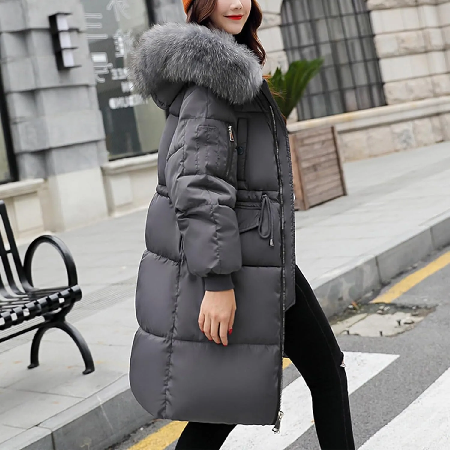 Women Quilted Jackets Thicken Winter Coats with Faux Fur Hood Lightweight Puffer Jackets Warm Outerwear Baggy Down Coat