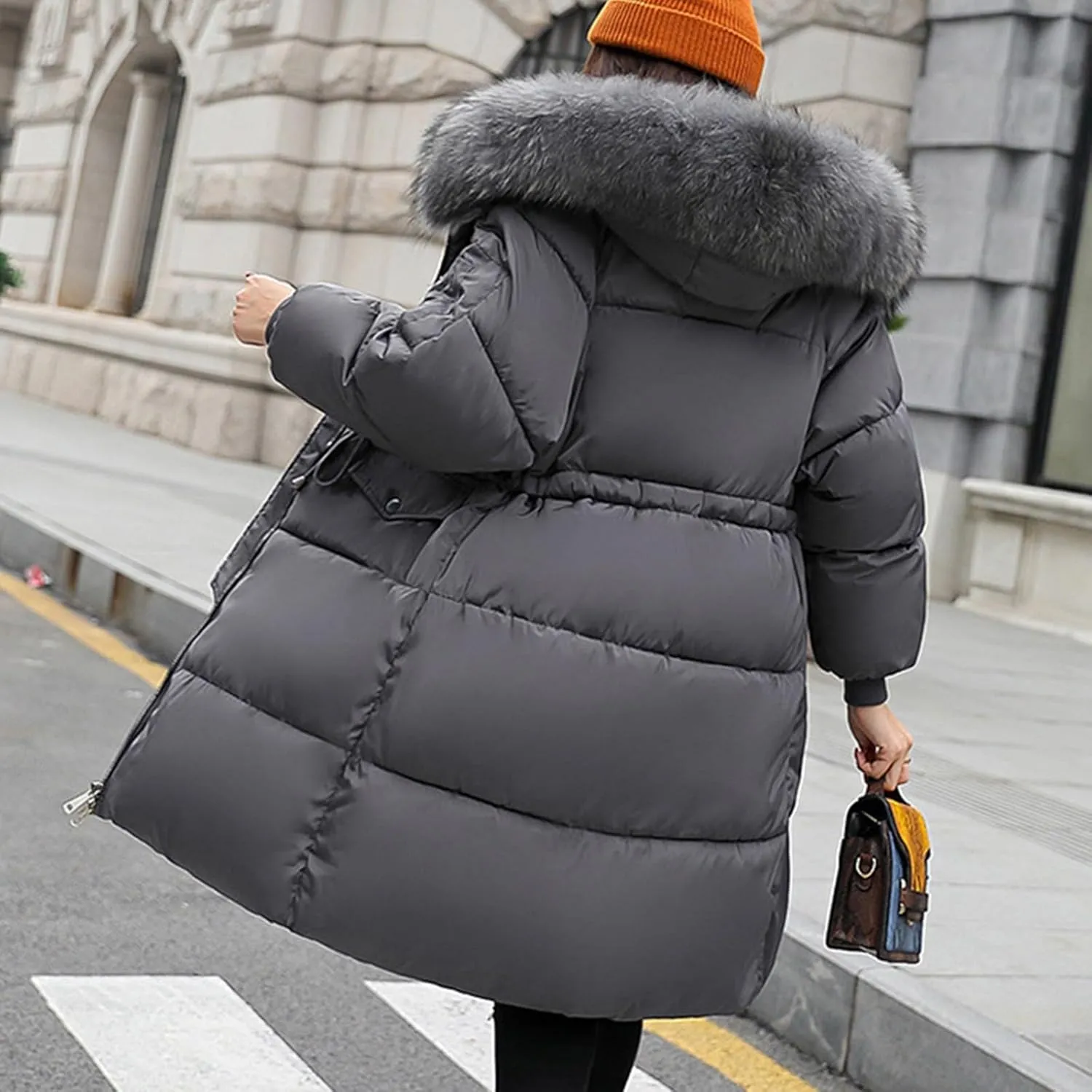 Women Quilted Jackets Thicken Winter Coats with Faux Fur Hood Lightweight Puffer Jackets Warm Outerwear Baggy Down Coat