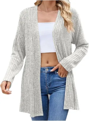 Women Ribbed Knit Cardigan Sweater Long Sleeve Lightweight Soft Open Front Sweaters 2024 Fall Trendy Sweater Coats