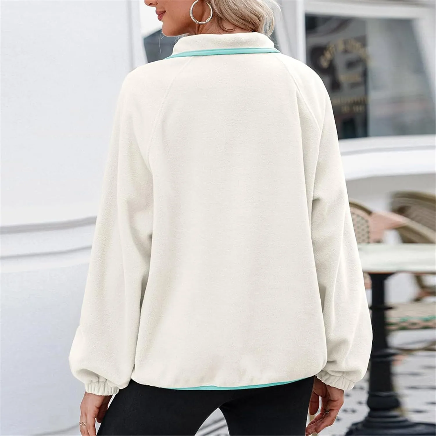 Women Sherpa Fleece Colorblock Jacket Casual Button Down Fuzzy Sweatshirt Warm Teddy Oversized Pullover with Pocket