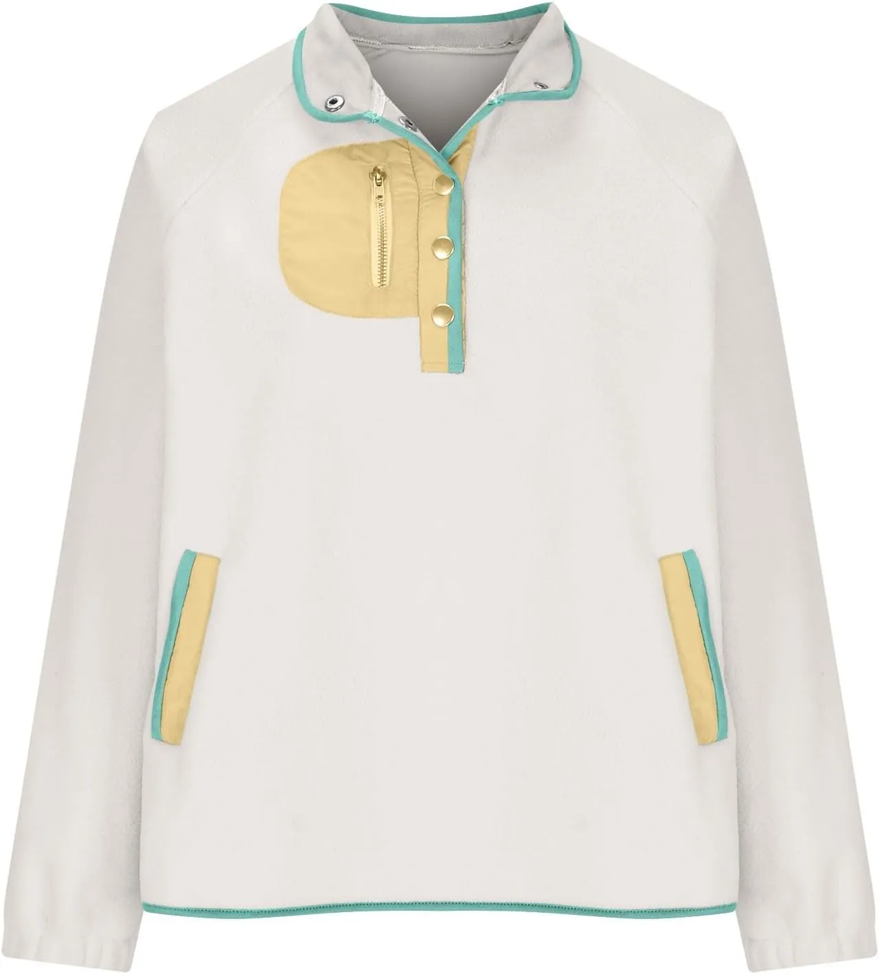 Women Sherpa Fleece Colorblock Jacket Casual Button Down Fuzzy Sweatshirt Warm Teddy Oversized Pullover with Pocket
