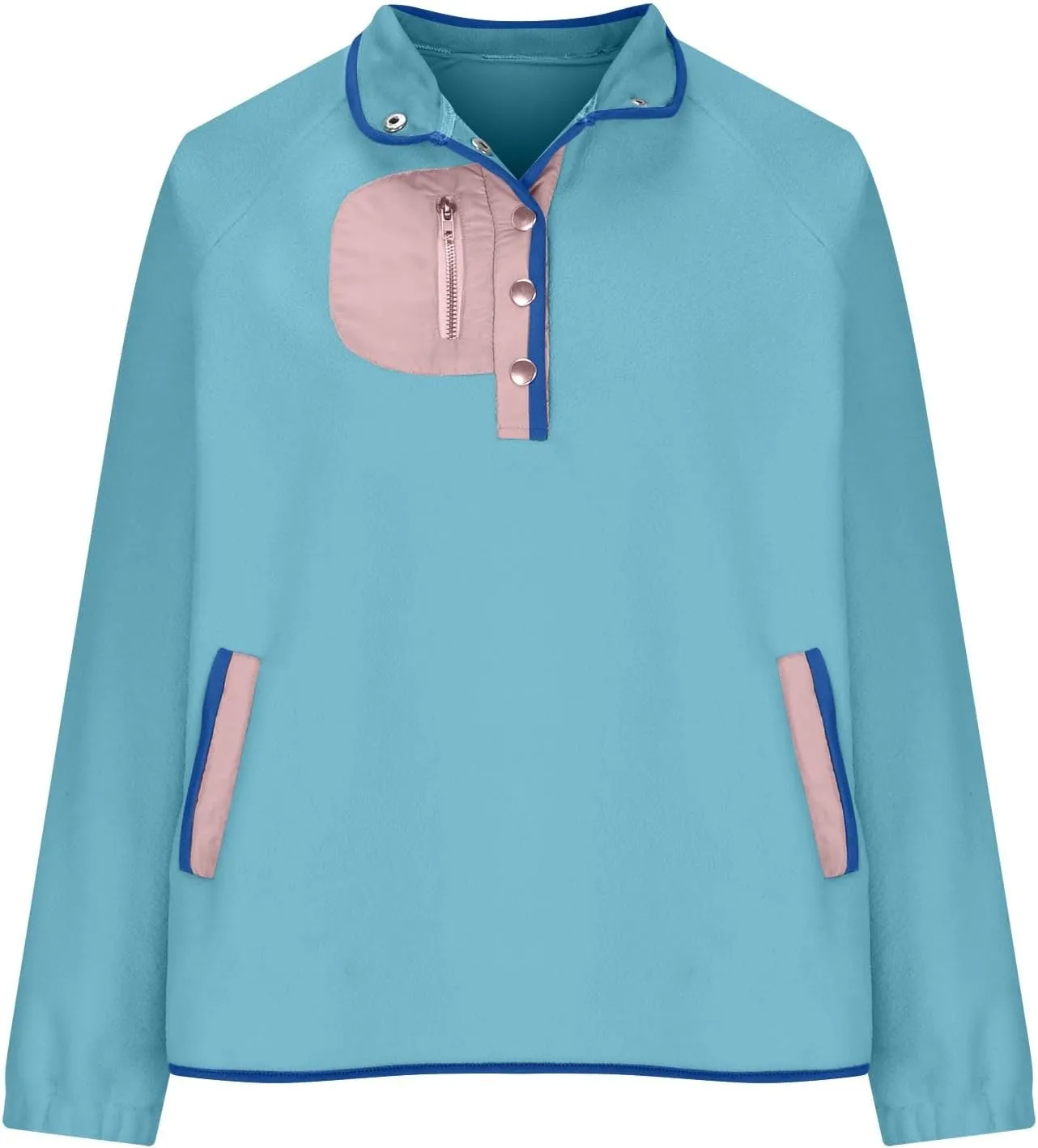 Women Sherpa Fleece Colorblock Jacket Casual Button Down Fuzzy Sweatshirt Warm Teddy Oversized Pullover with Pocket