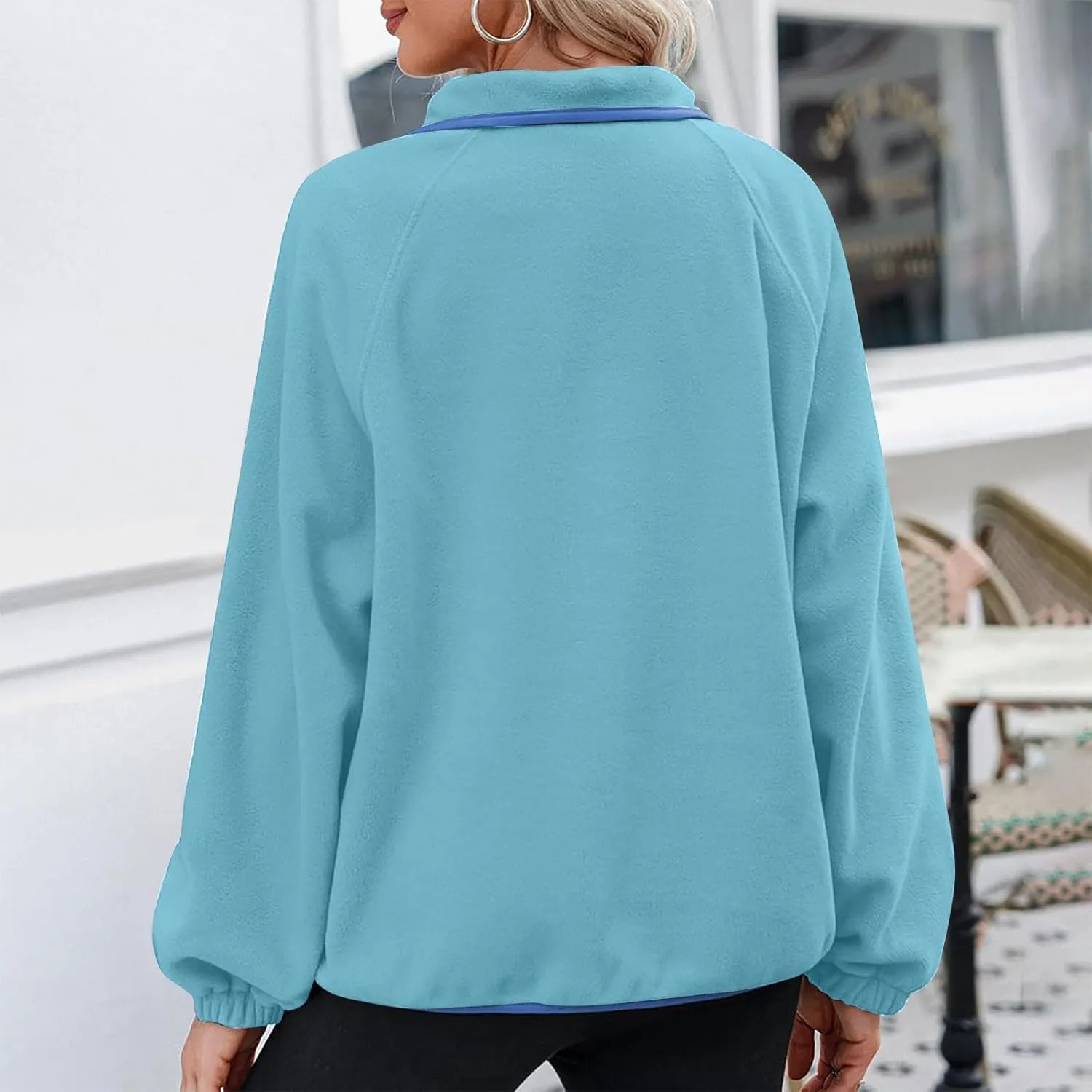 Women Sherpa Fleece Colorblock Jacket Casual Button Down Fuzzy Sweatshirt Warm Teddy Oversized Pullover with Pocket