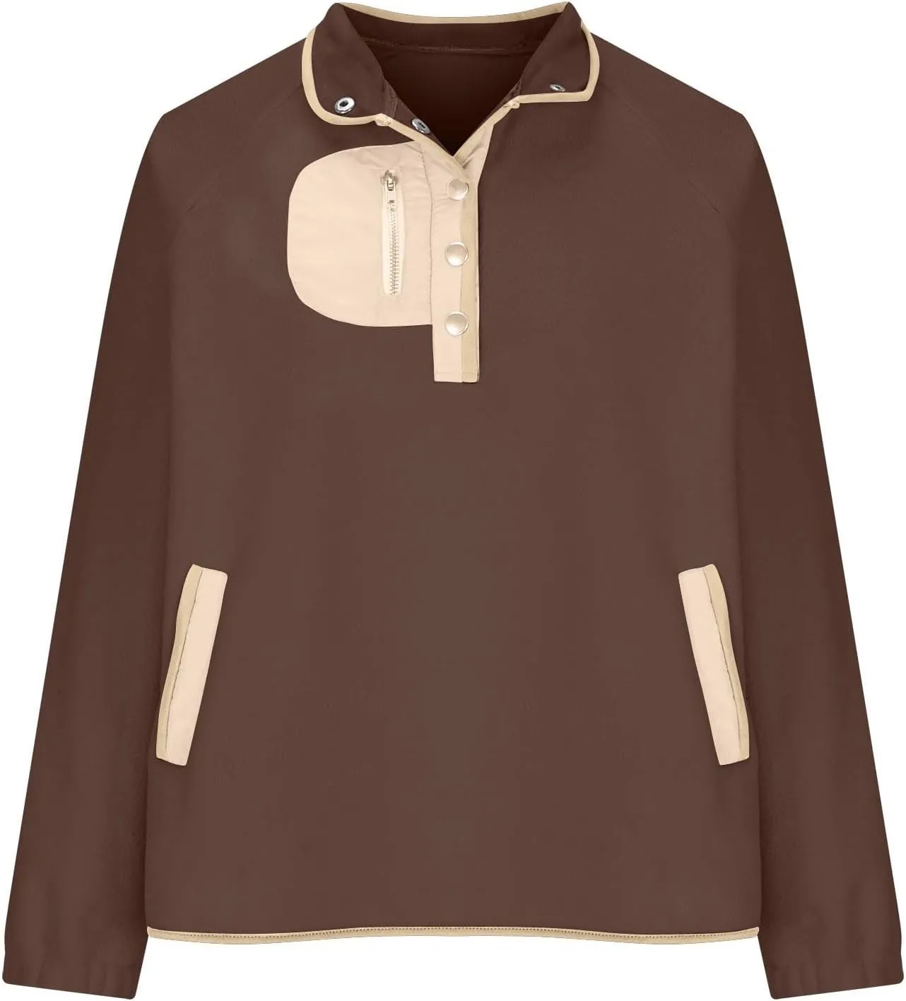 Women Sherpa Fleece Colorblock Jacket Casual Button Down Fuzzy Sweatshirt Warm Teddy Oversized Pullover with Pocket