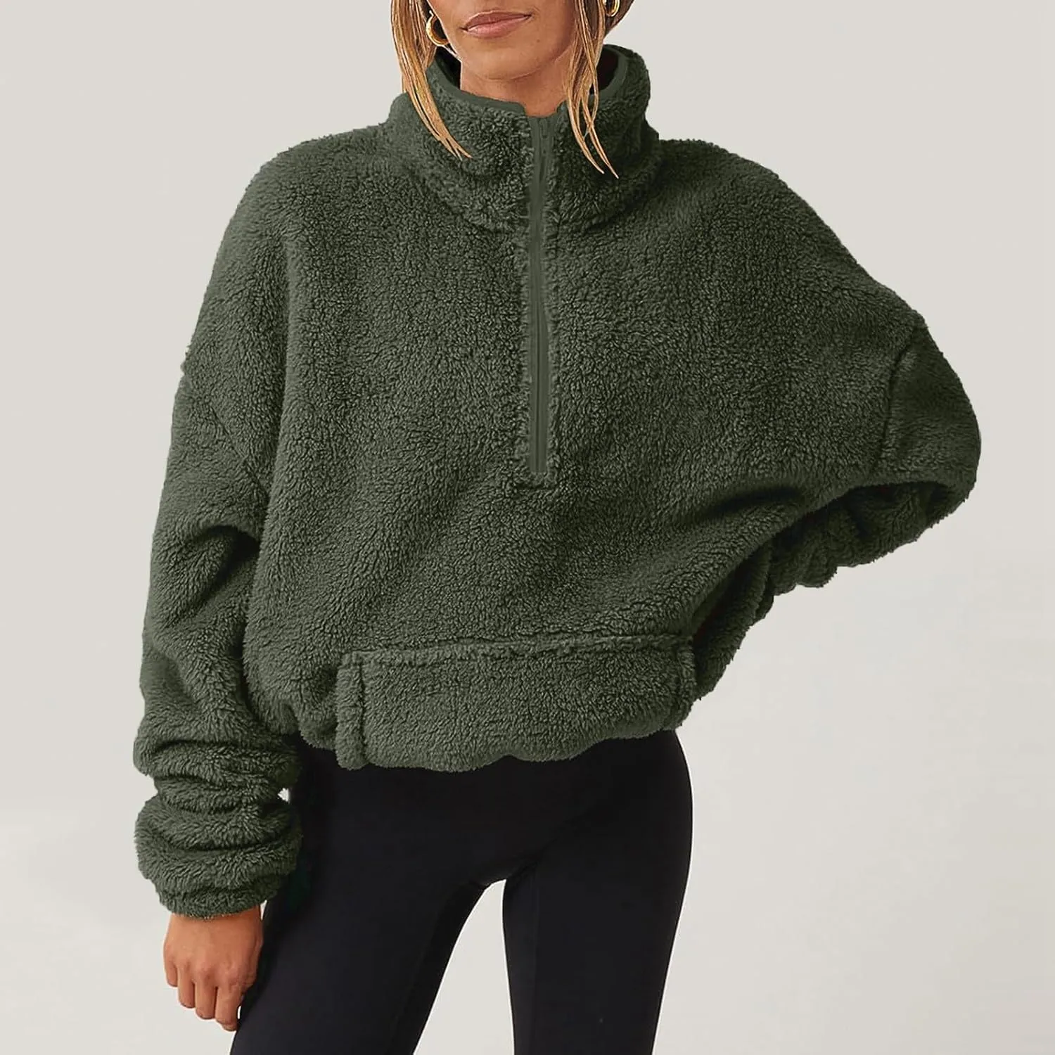Women Sherpa Pullover Half Zip Fuzzy Fleece Oversized Sweatshirt Long Sleeve Plush Quarter Zip Pullover with Pocket