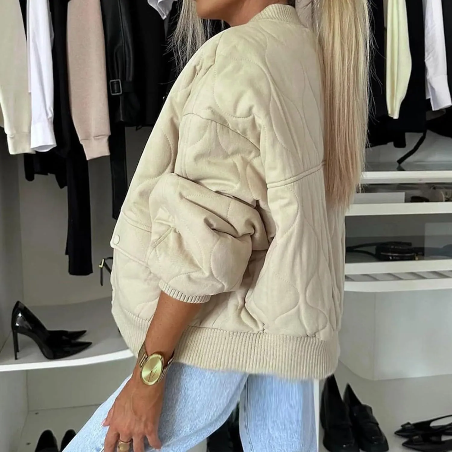 Women Solid Color Wool Blend Cropped Jacket Lightweight Soft Comfy Casual Coat Button Down Crewneck Fashion Overcoat