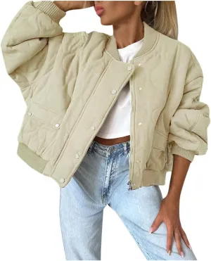 Women Solid Color Wool Blend Cropped Jacket Lightweight Soft Comfy Casual Coat Button Down Crewneck Fashion Overcoat