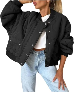 Women Solid Color Wool Blend Cropped Jacket Lightweight Soft Comfy Casual Coat Button Down Crewneck Fashion Overcoat