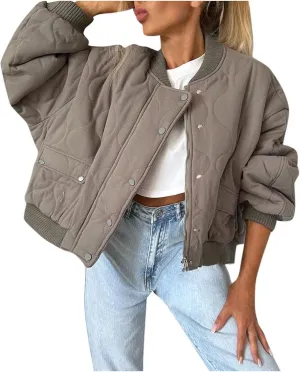 Women Solid Color Wool Blend Cropped Jacket Lightweight Soft Comfy Casual Coat Button Down Crewneck Fashion Overcoat
