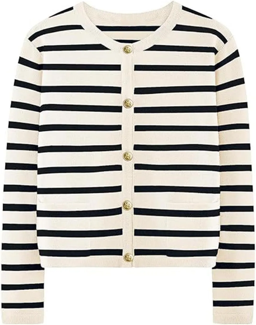 Women Striped Cardigan Sweaters Button Down Open Front Cropped Cardigan Knit Lady Jackets Coat 2024 Fall Outfits