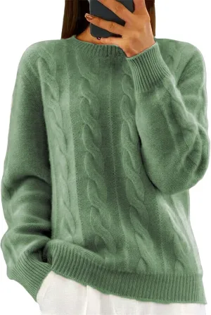 Women Sweaters,Fall Winter Cable Knit Sweater Casual Oversized Sweater Pullover Long Sleeve Crew Neck Solid Color Top