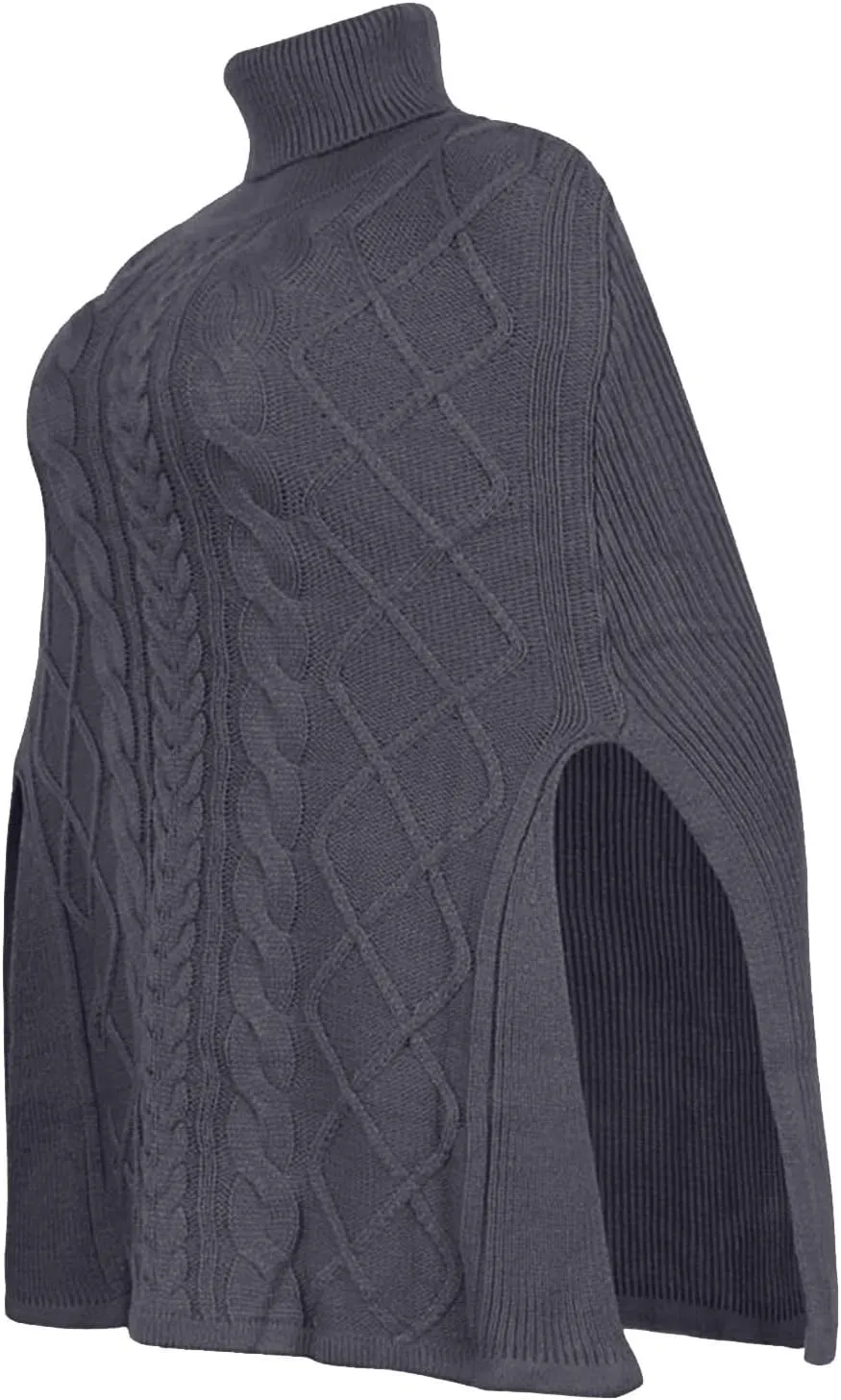 Women Turtleneck Sweaters Split Hem Pullover Knit Sweater Tops Cape Turtleneck Poncho Sweater Women