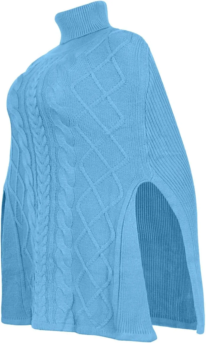 Women Turtleneck Sweaters Split Hem Pullover Knit Sweater Tops Cape Turtleneck Poncho Sweater Women